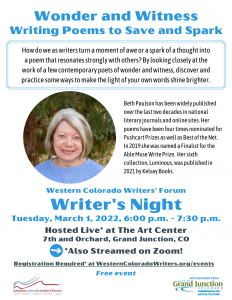 March 2022 Writer's Night hosted by the Western Colorado Writers' Forum